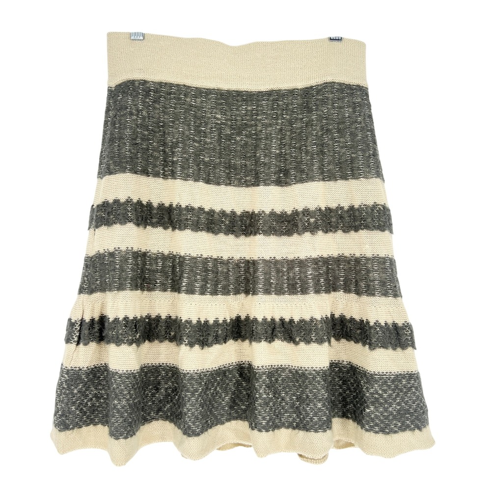 Cambridge Dry Goods Knit Skirt Womens M Cream Grey Striped Wool Mohair A-Line